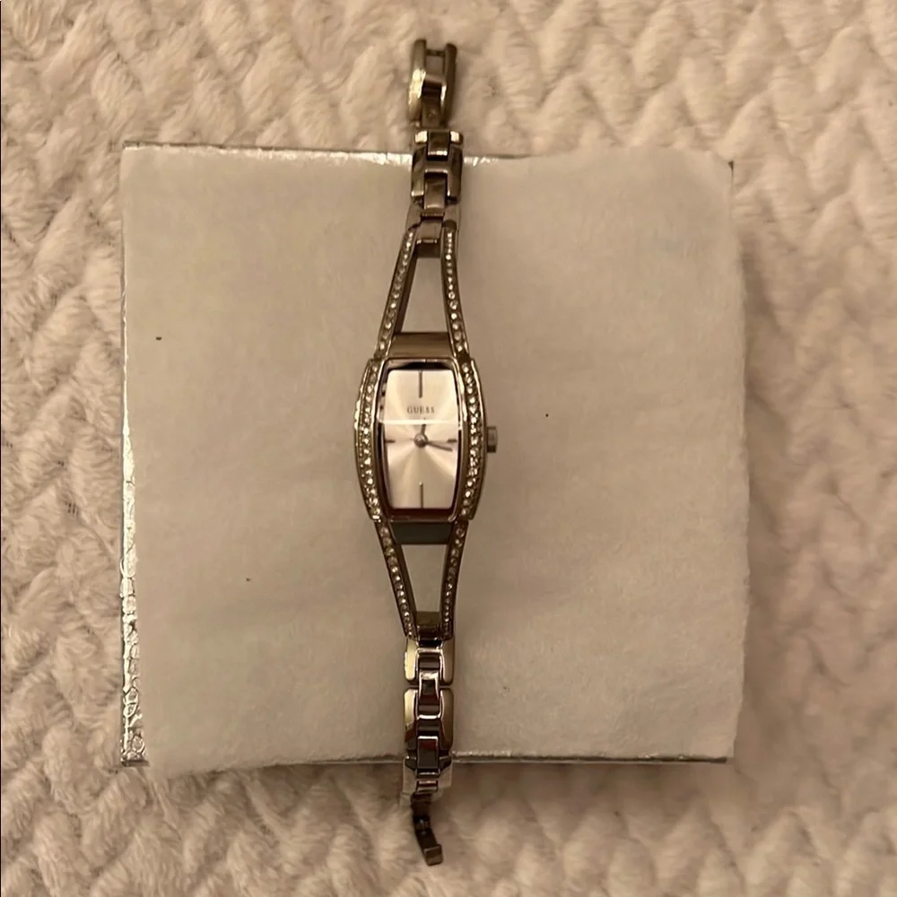 GUESS Womens Silver Tone Watch with Rhinestones